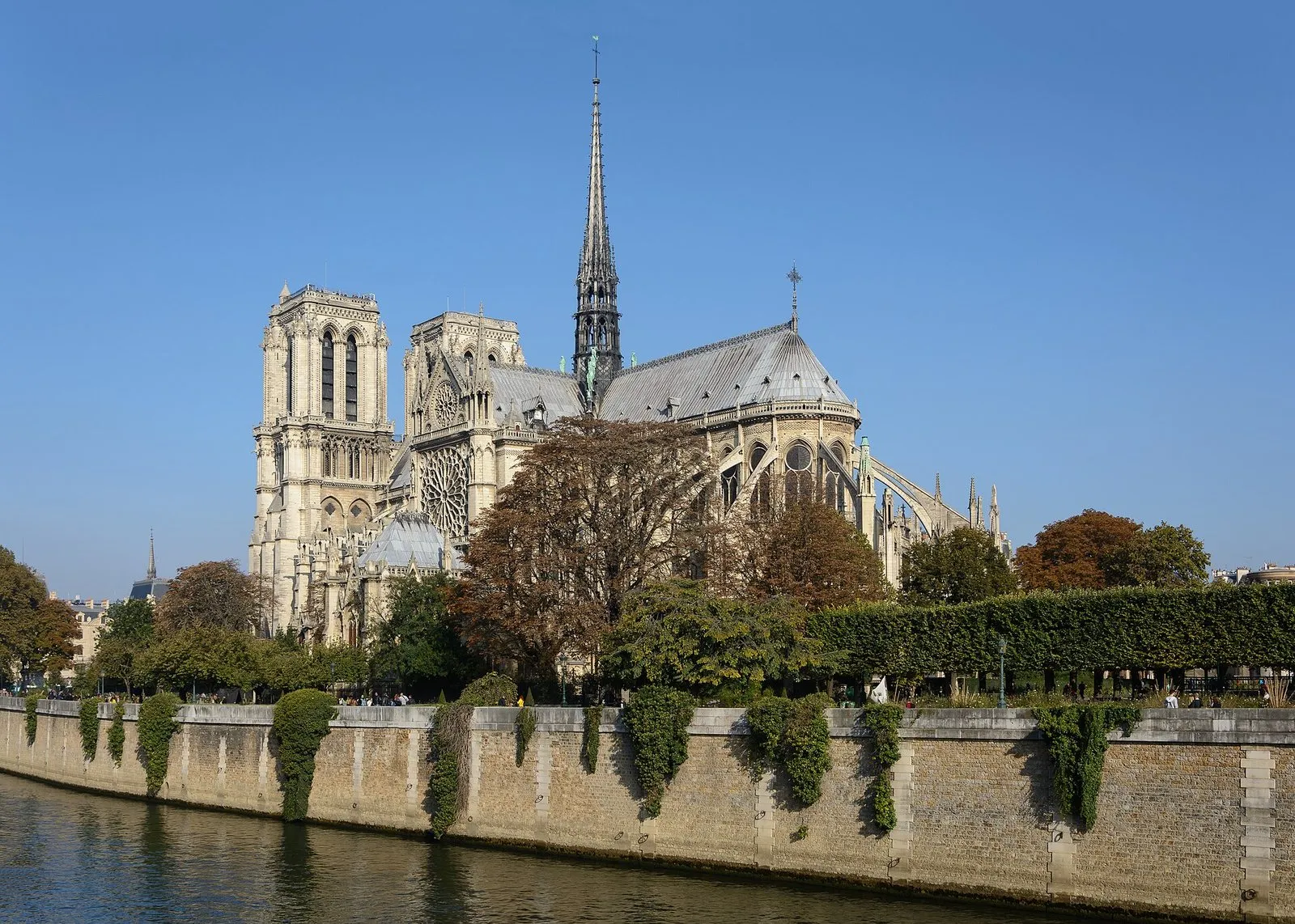 Notre-Dame seen from the Seine, with its rebuilt spire