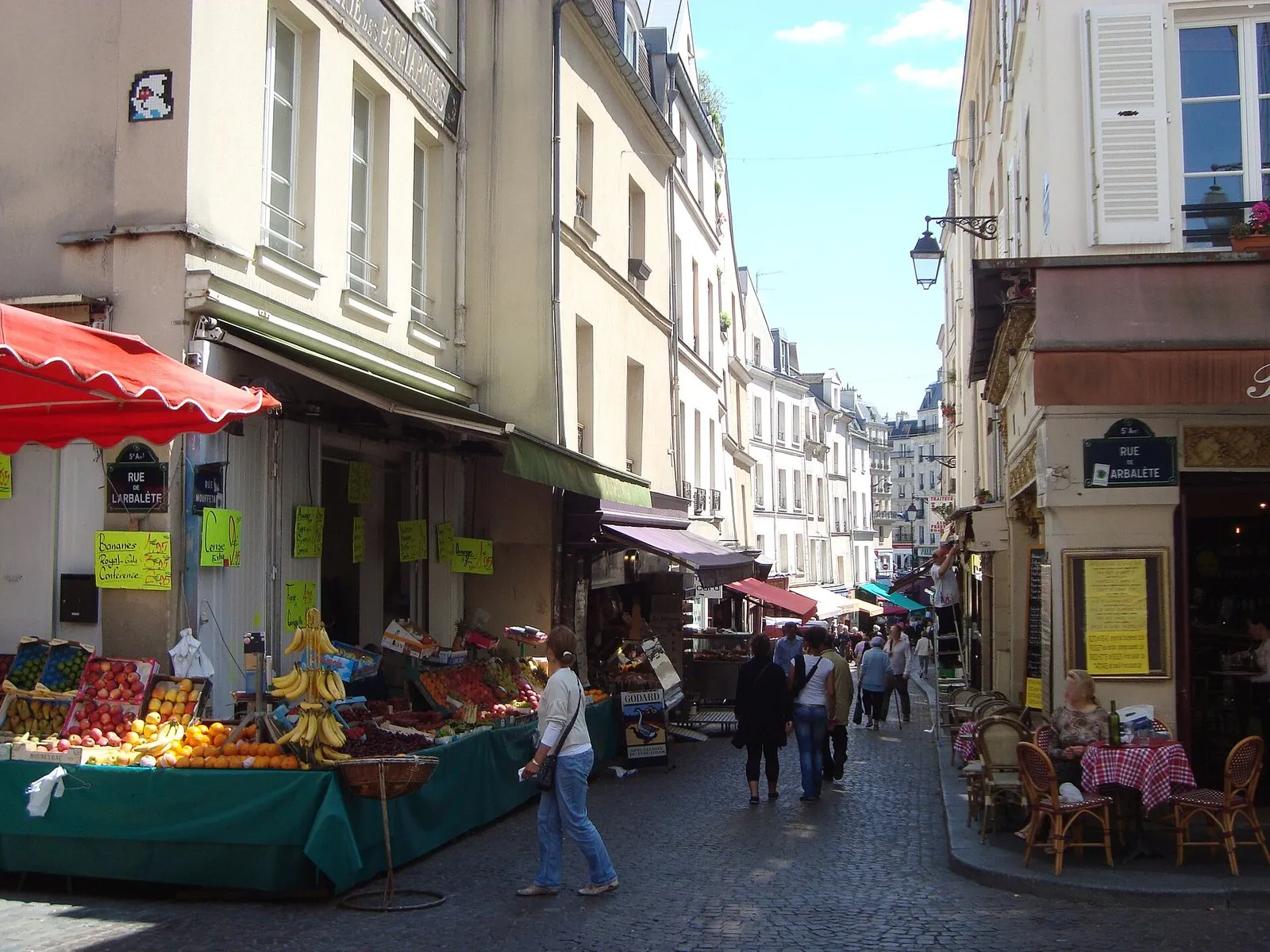 Rue Mouffetard and its fruit stalls in the Latin Quarter
