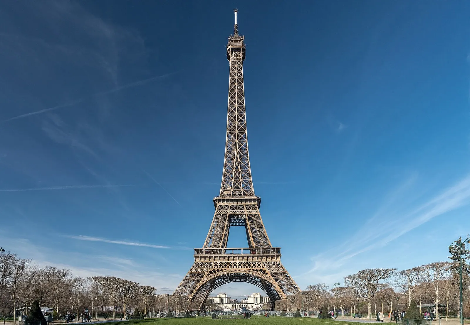 The Eiffel Tower seen by day from the Champ de Mars